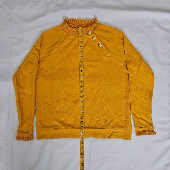 Talbots Mustard Yellow Ruffle Trim Raglan Sweatshirt Women's Size Small - Picture 10 of 10